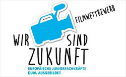 Logo des Wettbewerbs, Text: Wir sind Zukunft - europäische Juniorfachkräfte dual ausgebildet