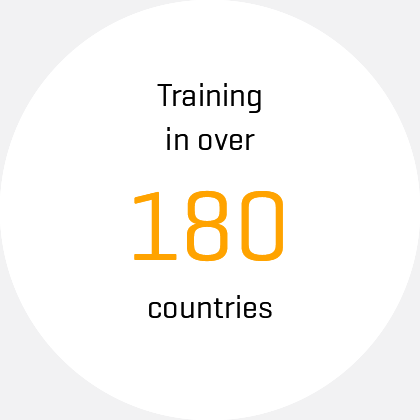 icon, text: Training in over 180 countries