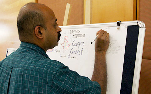 man from India writing on a board