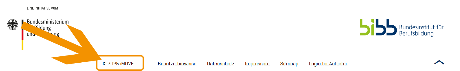 Fuss des iMOVE-Portals mit hervorgehobenem Copyright