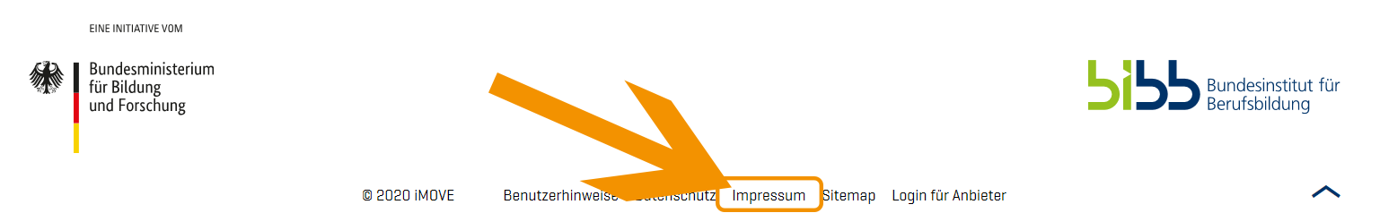 Fuss des iMOVE-Portals mit hervorgehobenem Link auf Impressum