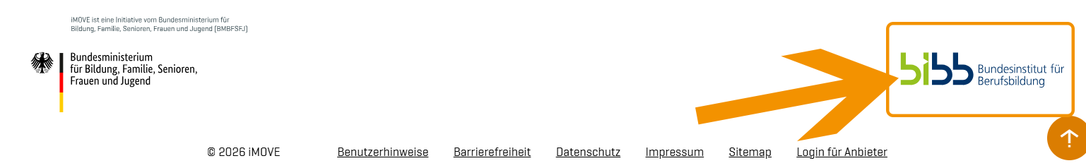 Fuss des iMOVE-Portals mit hervorgehobenem BIBB-Logo