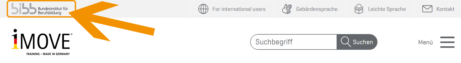 Kopf des iMOVE-Portals mit hervorgehobenem BIBB-Logo