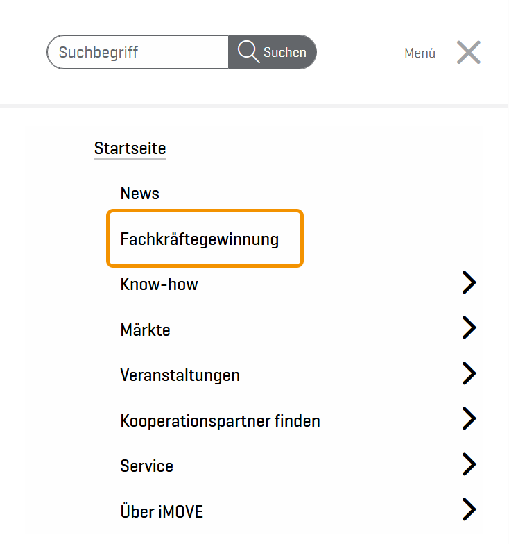 Kopie des Menüs mit hervorgehobenem Bereich Fachrkäftegewinnung