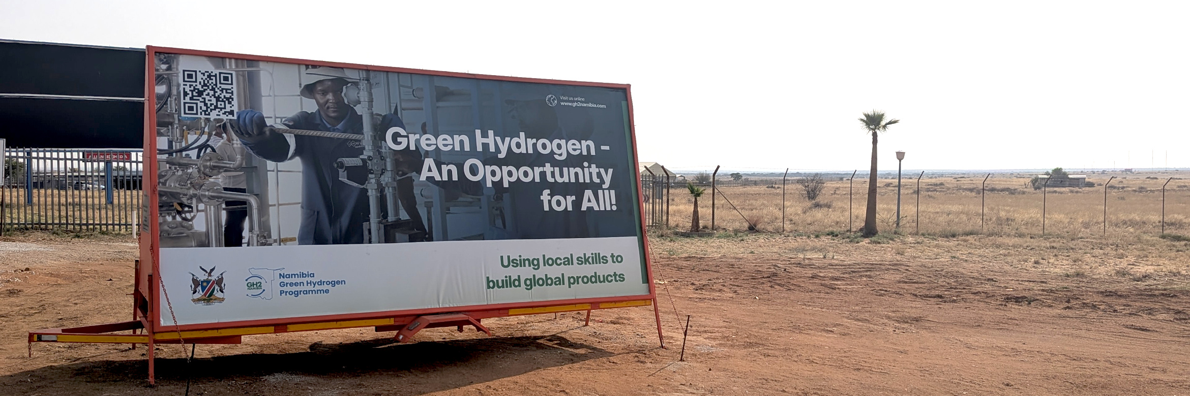 Werbetafel in Windhoek zum Grünen Wasserstoff