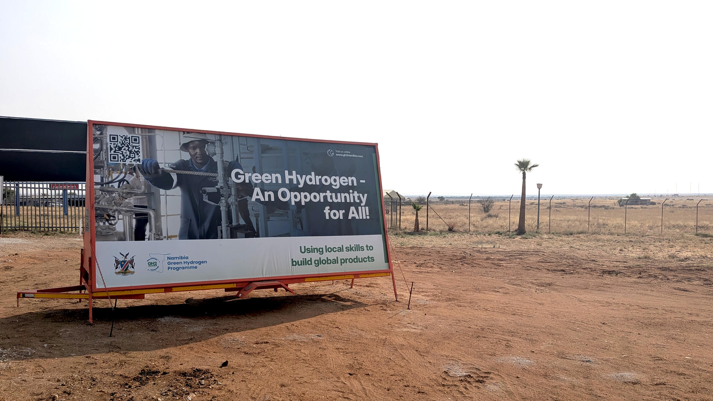Werbetafel in Windhoek zum Gruenen Wasserstoff