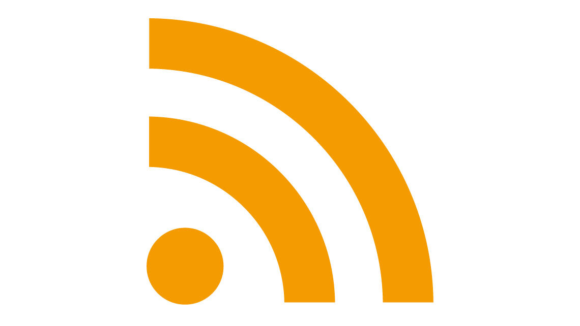 Symbol für RSS: Punkt und zwei Viertelkreise in orange auf weißem Grund