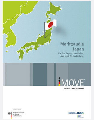 Titelbild der Marktstudie Japan mit Kartenausschnitt der Region und Hervorhebung Japans; Text: Marktstudie Japan für den Export beruflicher Aus- und Weiterbildung