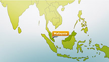 Grafische Darstellung der Region; Malaysia ist farbig hervorgehoben und mit dem Ländernamen versehen