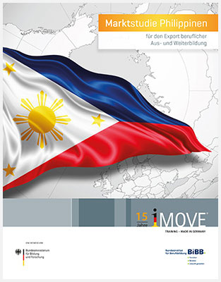 Grafik der Region mit Flagge Phlippinen, Text: Marktstudie Philippinen für den Export beruflicher Aus- und Weiterbildung