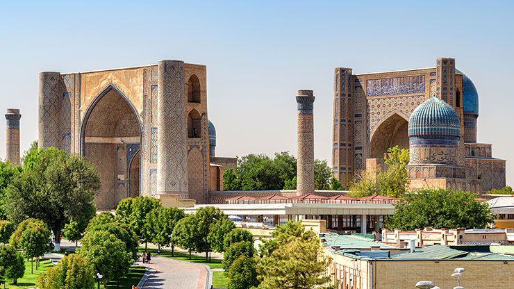 Blick auf die Bibi-Khanym-Moschee in Samarkand, Usbekistan