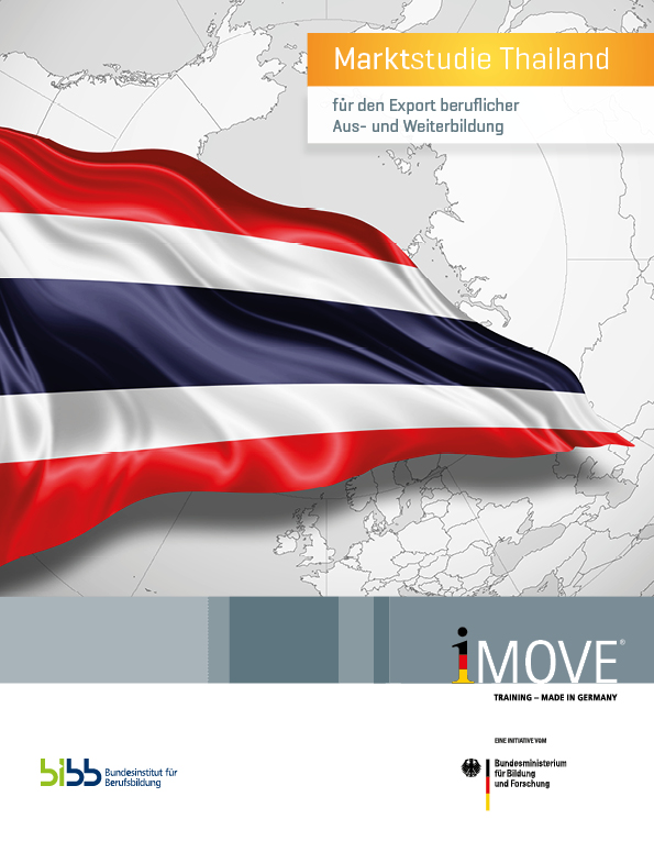 Grafik der Region mit optischer Hervorhebung Thailand, Text: Marktstudie Thailand für den Export beruflicher Aus- und Weiterbildung