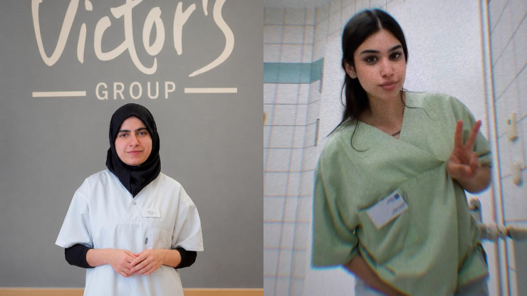 Zwei Bilder von jungen Frauen beim Ausbildungsbeginn