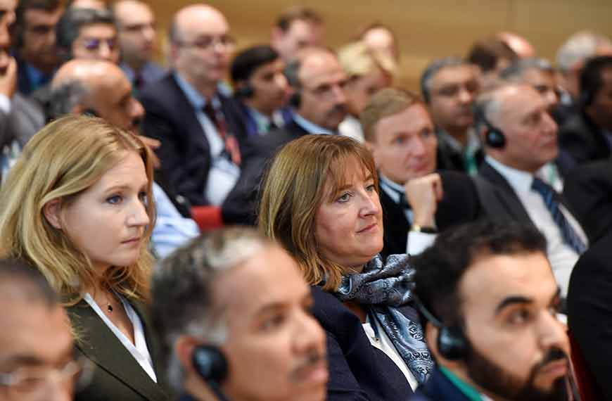 Close-up of several attendants