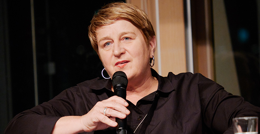 close-up of a female speaker