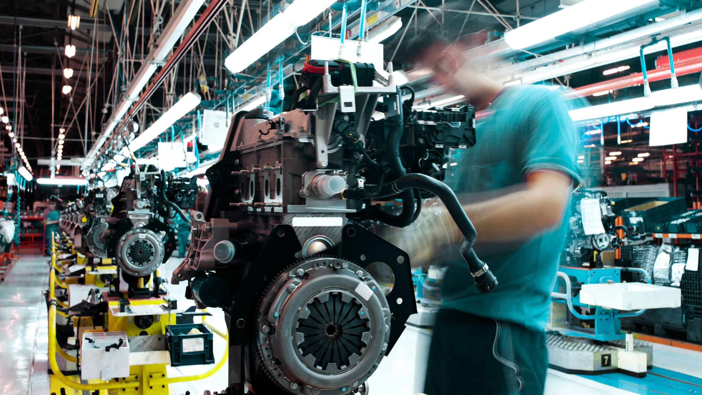 engine block with a blurred person