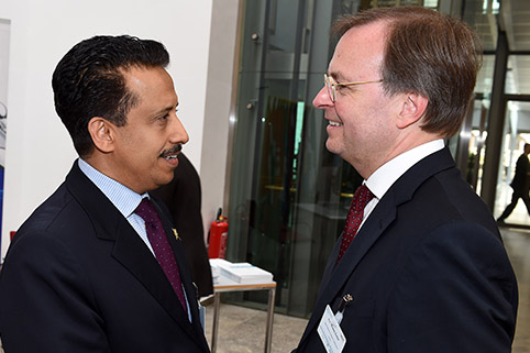 close-up of a conversation amongst two participants during a break