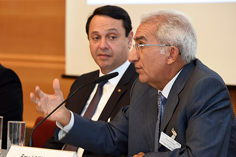 close-up of two speakers