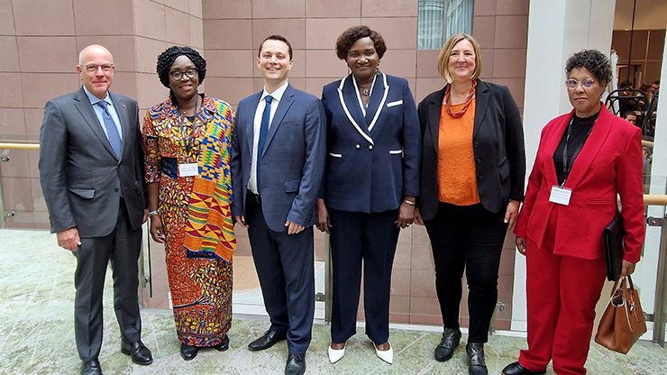 group picture with three education ministers from Africa