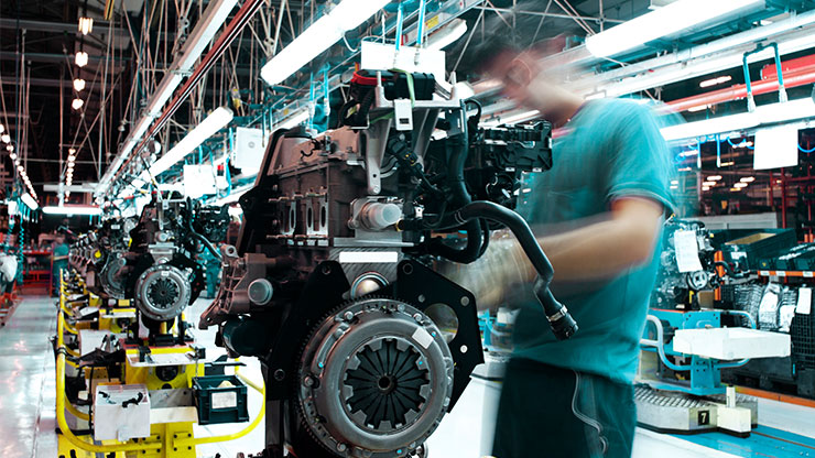 engine block with a blurred person